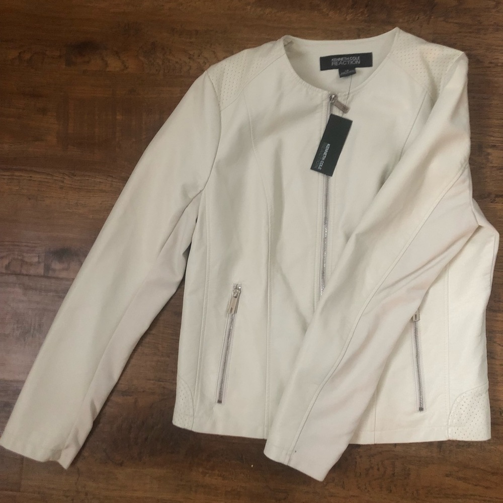 Kenneth Cole Reaction Ivory Faux Leather Jacket